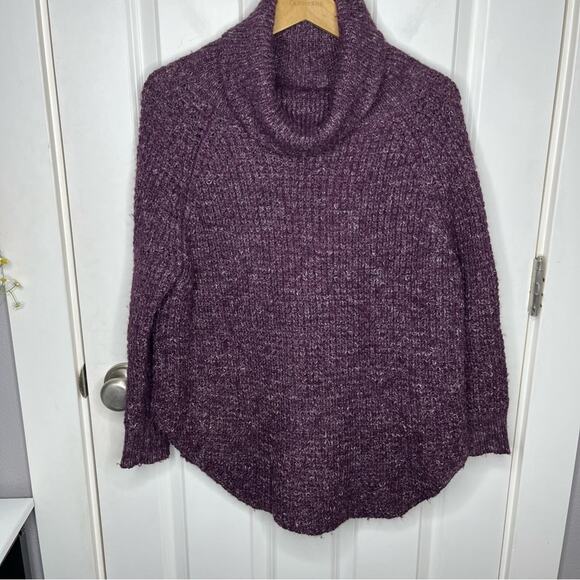 Free People Dylan Purple Tweedy Cowl Neck Chunky Sweater Size XS - Picture 2 of 7
